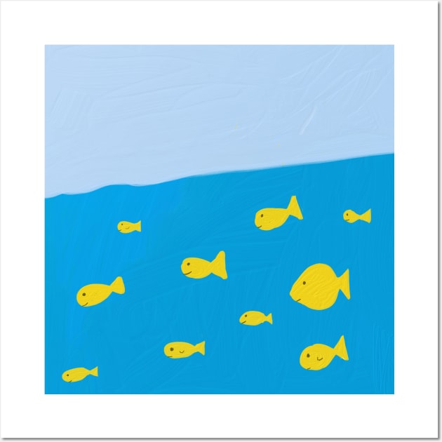 A school of yellow fish swimming in the blue sea Wall Art by lucybrownlane